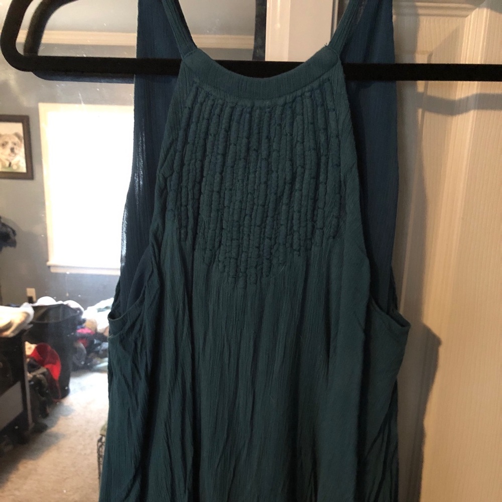 Olive + Oak Teal Flowey Tank w/ Tie detail in back